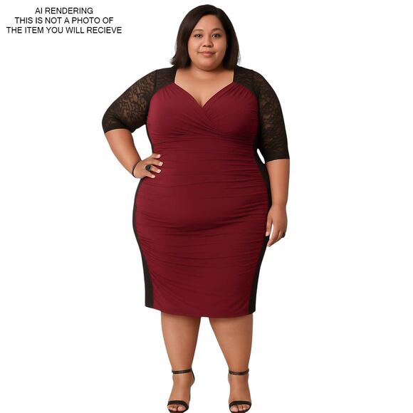 Kiyonna Dress Bodycon Lace Whimsigoth Vampire Romantic Witchy Black Red 4 4X - Picture 14 of 14